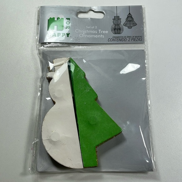 NWT Set of 2 green Christmas tree, white snowman paper fold-away ornaments - Picture 4 of 7